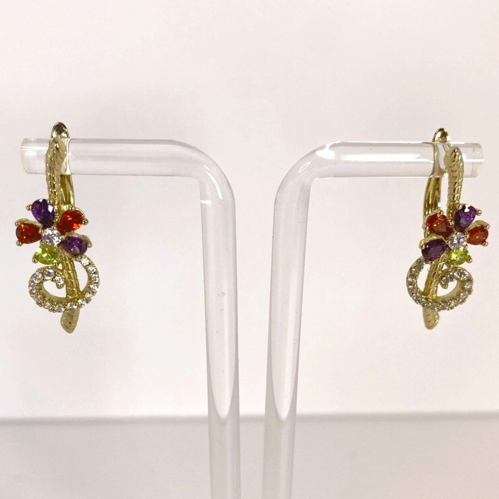 Musical note key note music symbol‎ gold tone rhinestone latch-back earrings OS